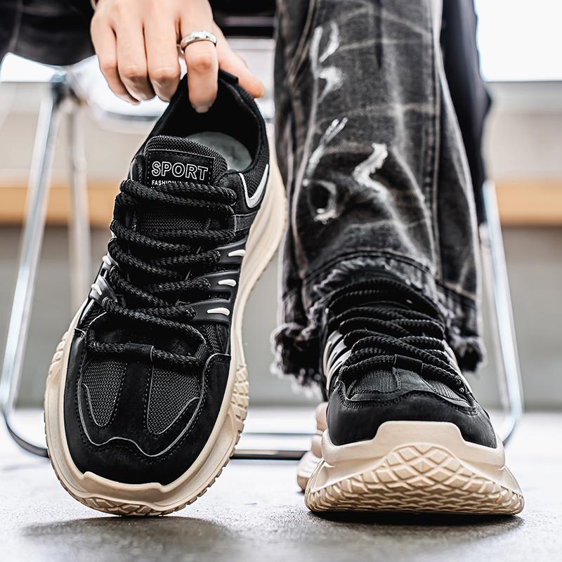 Tênis Esportivos Masculinos Casual Estilo de Rua Plataforma Tênis Estudantes Tamanho Grande Preto Tênis de Skate Aumento de Altura