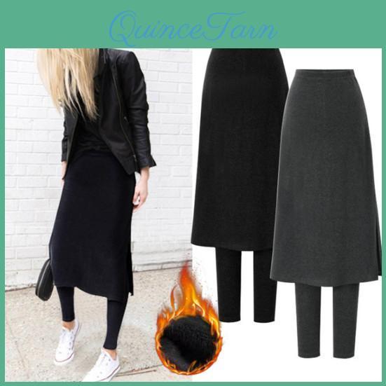 Culottes Loose Skirt Solid Winter Color Fake Two Piece Slim Fit Pants High Waist Warm Split Aline Plus Size Women Skirt Leggings Female Clothes