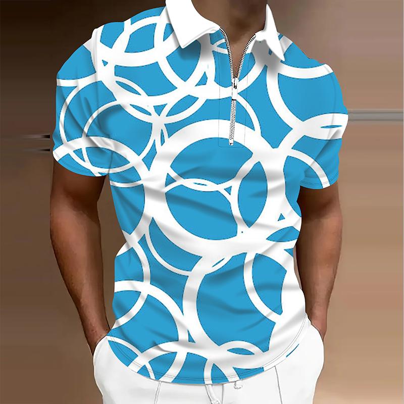 Men's  Shirt Polo Casual Zip Short Sleeve Fashion Casual Zipper Summer Spring Regular Fit 3D Geometric FigurePrint Shirt