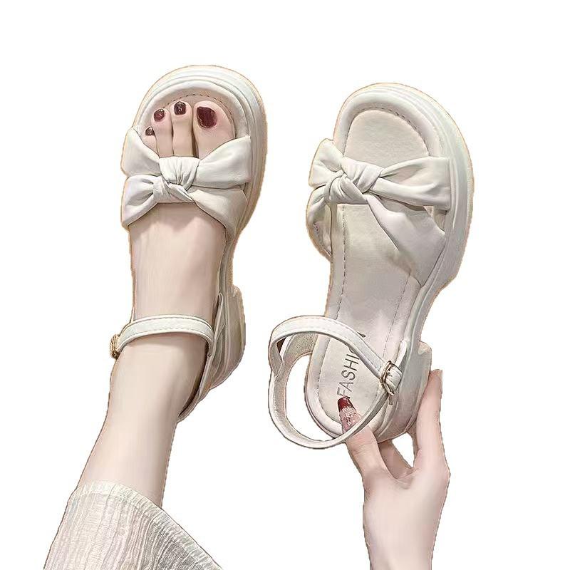 Fashion beach shoes women's outer wear summer new bow thick heel with platform sandals