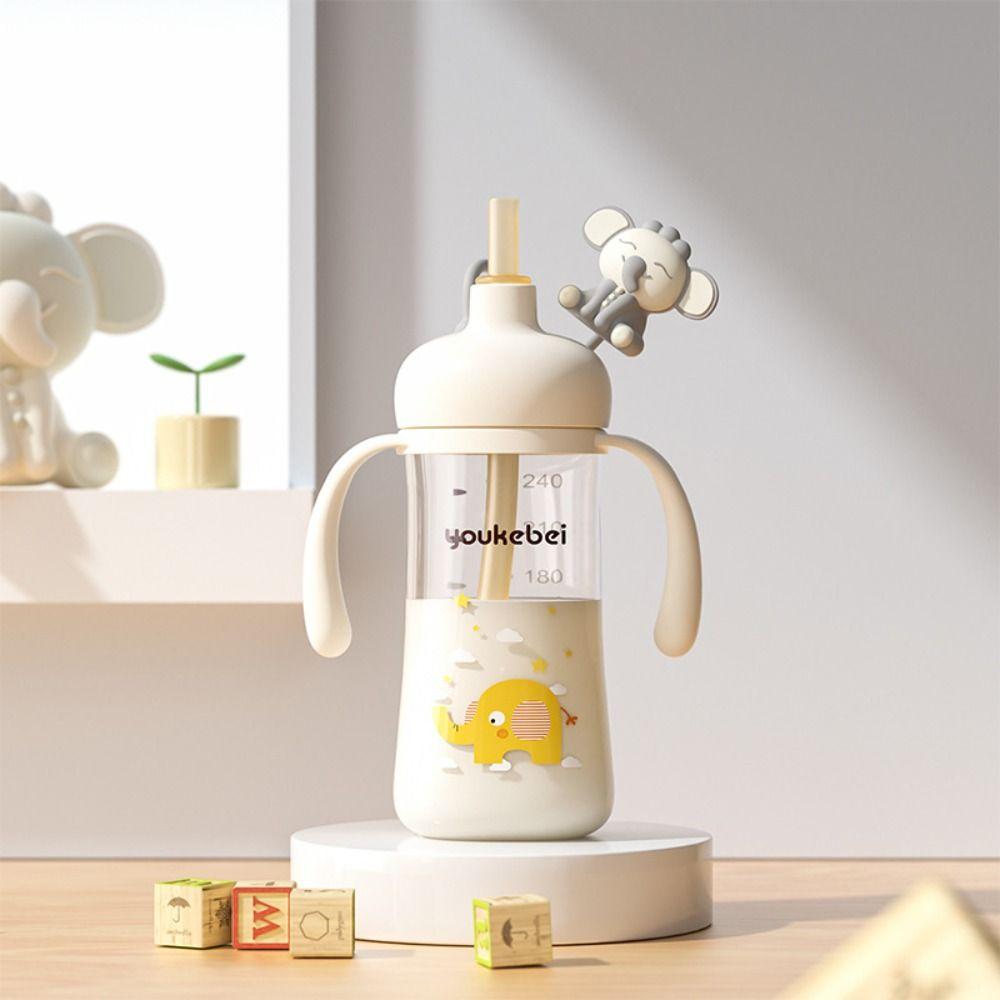 with Handle Baby Bottle 300ML Silicone Straw  Bottle New PPSU Water Cup  Baby Feeding Supply