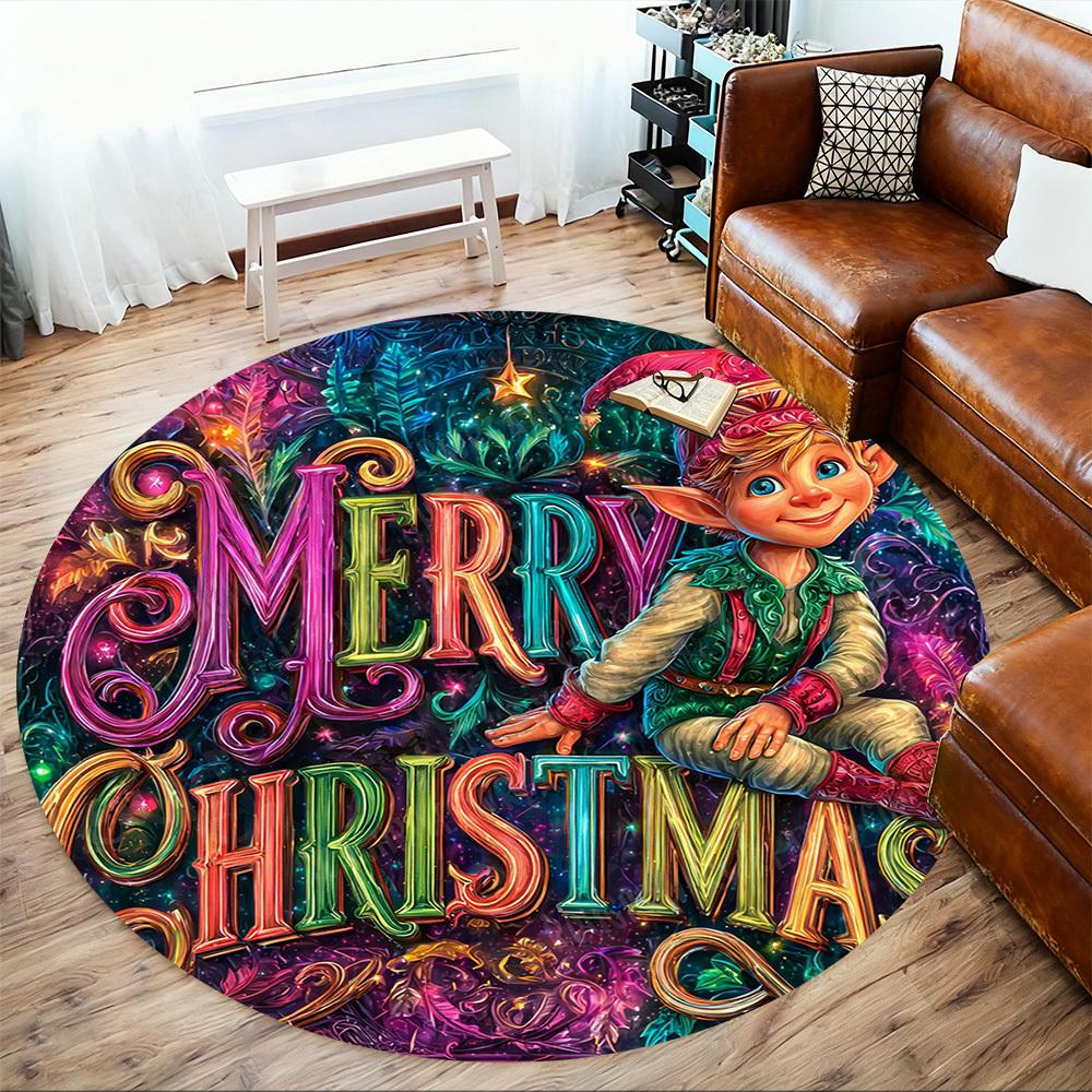 1PC Merry Christmas Office Round Area Rug, Under Office Chairs Bedroom Living Room Home Decor, Carpet for Office -1110149