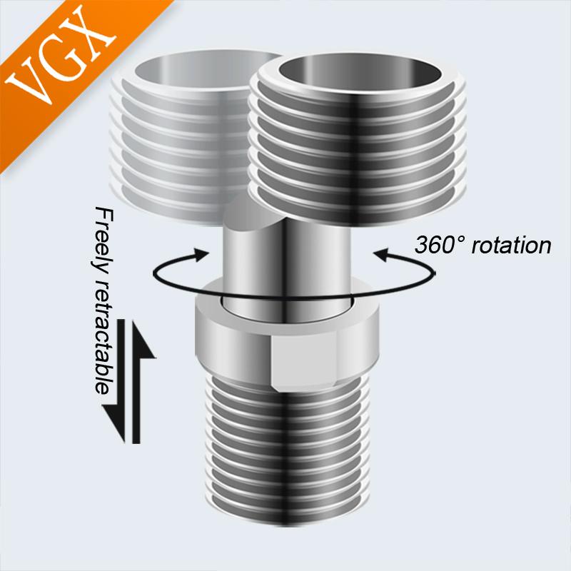 VGX Shower Extension Corner Telescopic Curved Feet 360 Degree Adjustable Shower Faucet Angled Adapter Bathroom Eccentric Screw