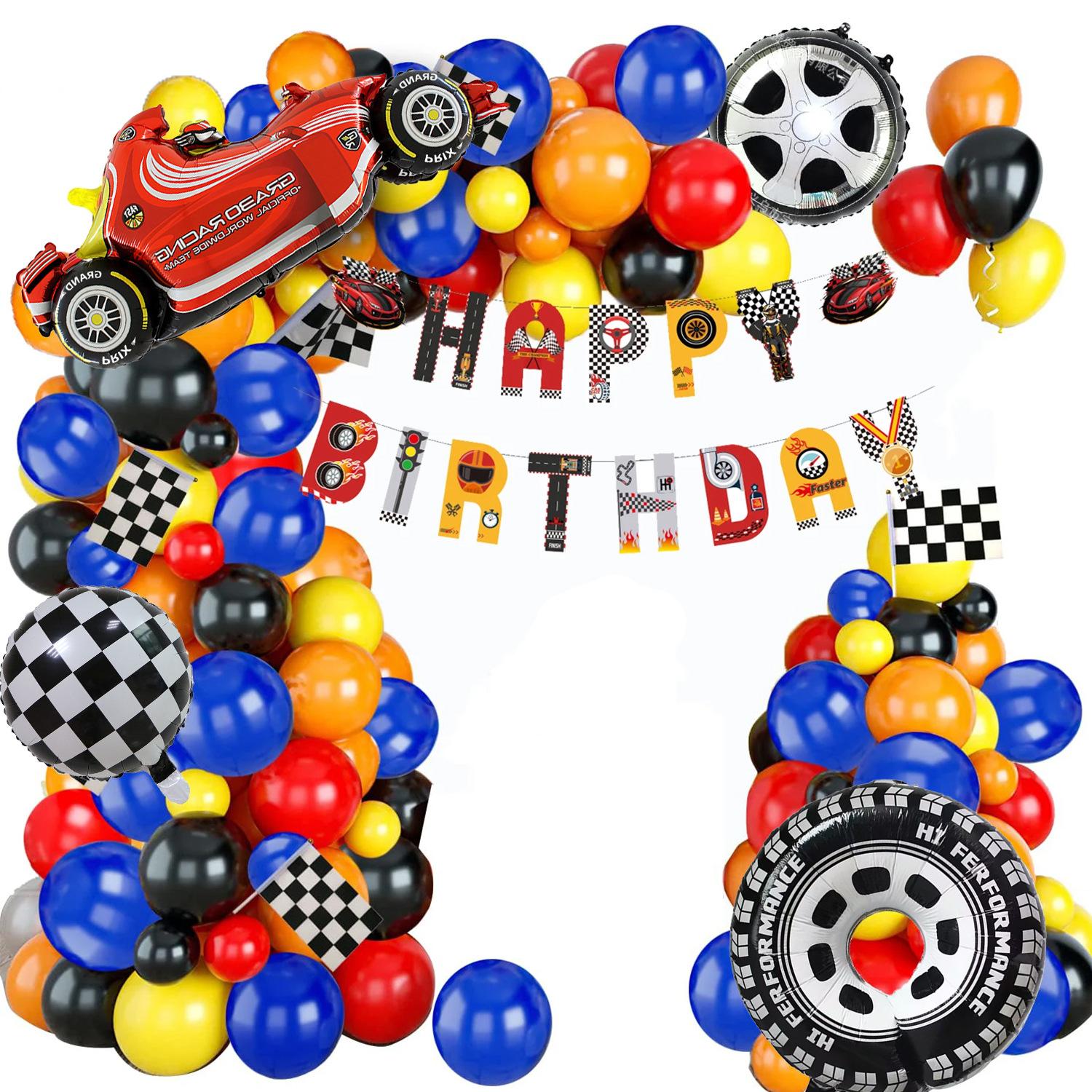 

Racing Theme Black And White Plaid Car Tire Aluminum Film Balloon Flag Birthday Party Balloon Decoration Racing flag pulling set (no numbers)