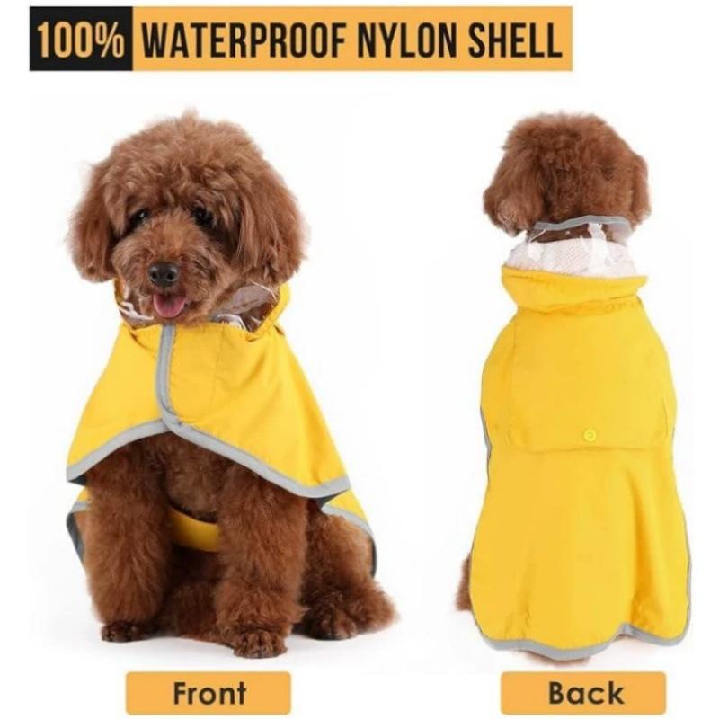 Adjustable Double Layer Waterproof Dog Raincoat Cape Style with Transparent Hood & Reflective Pockets for Large Dogs