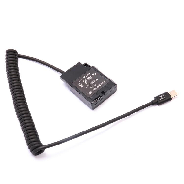 EN-EL14 Dummy Battery USB-C Coupler Adapter for W/ USB C-type Spring Power Cable