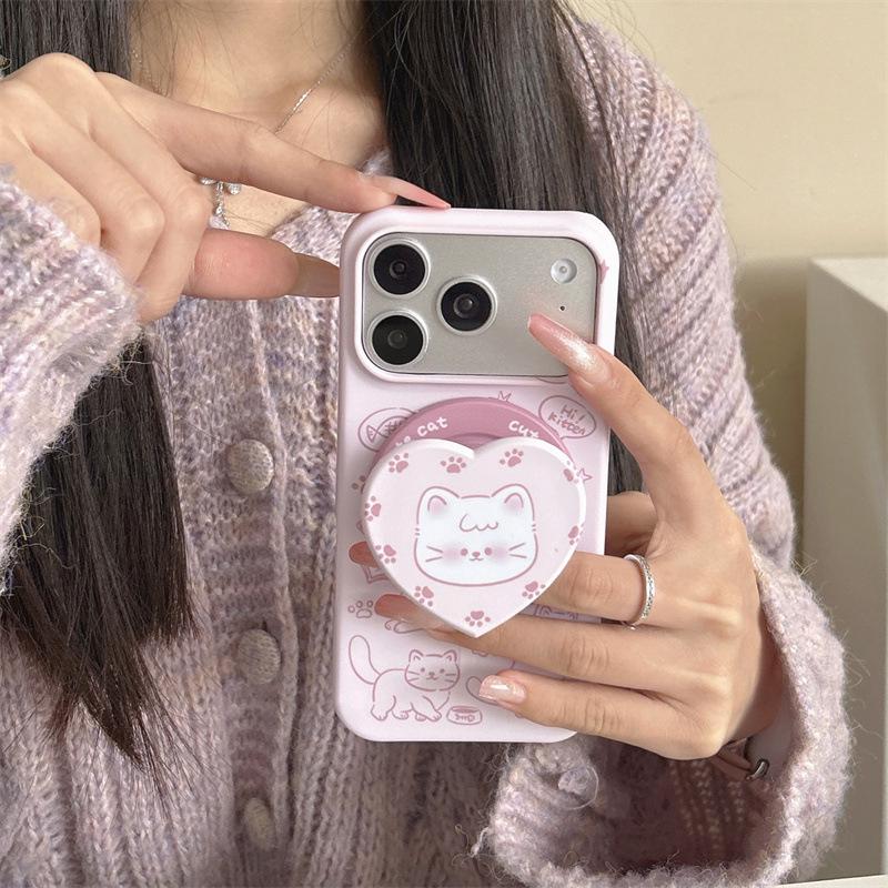 Korean Magnetic Cat Stand iPhone Case: Compatible with iPhone 17/16 Pro Max/15 Pro