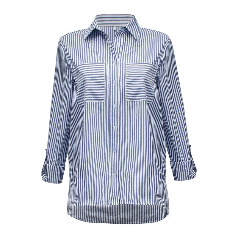 

Женские полосатые рубашки с длинными рукавами и лацканами, простая однобортная повседневная блузка с щедрым темпераментом 2XL