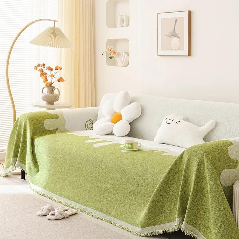 

1 шт. Чехол для дивана Nordic Chenier, необходимая для дома ткань, цветное тканое двухстороннее полотенце, жаккард, геометрические линии, защитный чехол для дивана 1seat 180x130cm зелёный