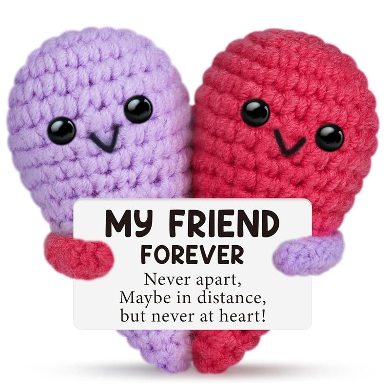 Creative Funny Handmade Crochet Emotional Support Dolls with Positive Energy Card Desktop Ornament Home Decor for Friend Gifts