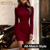 Women's Fashion Autumn Winter Solid Color Print Long Sleeve Casual Dresses