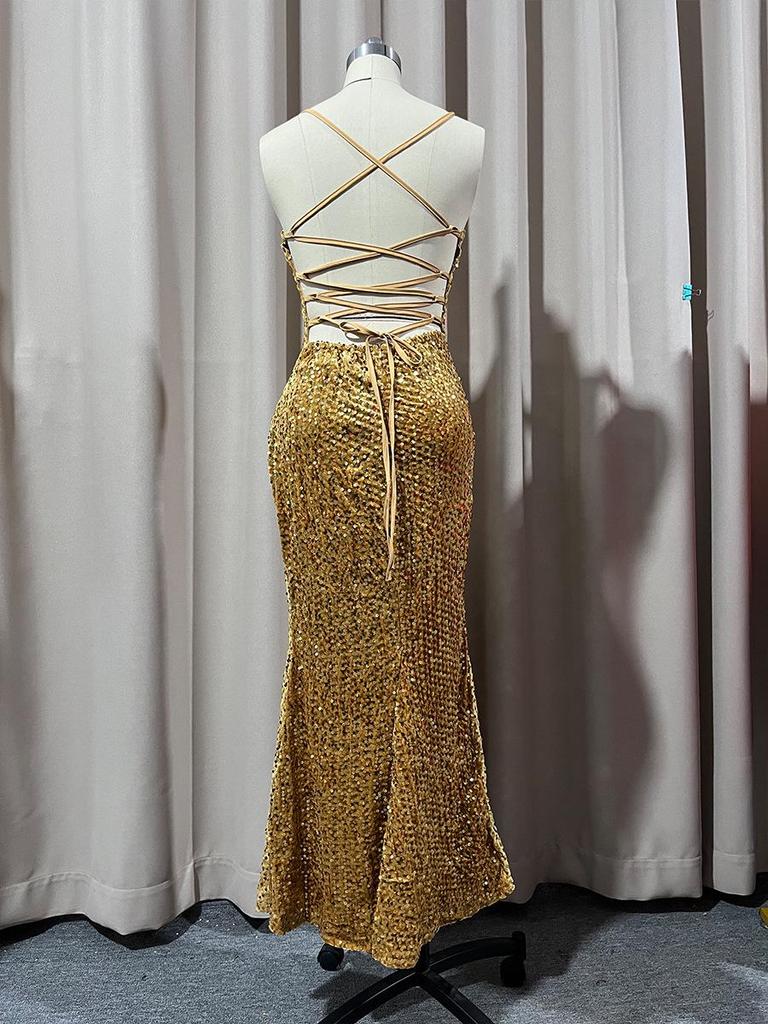 European & American Women's Sequin Slit High Waist Bridesmaid Evening Dress