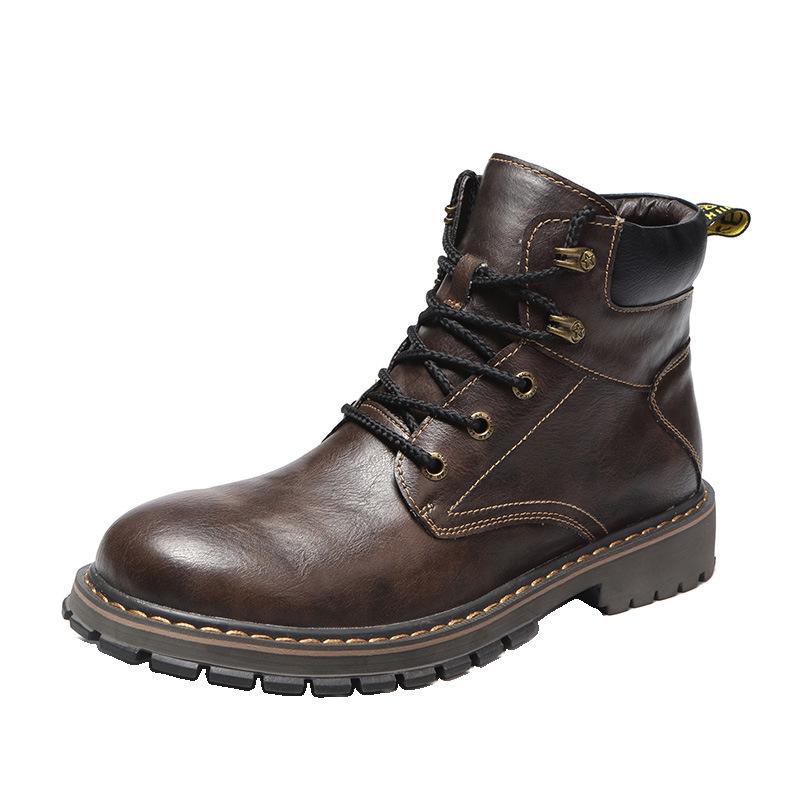 Men's Shoes Martin Boots Workwear British Style Leather Boots Short Boots Mid-high Top Shoes Korean