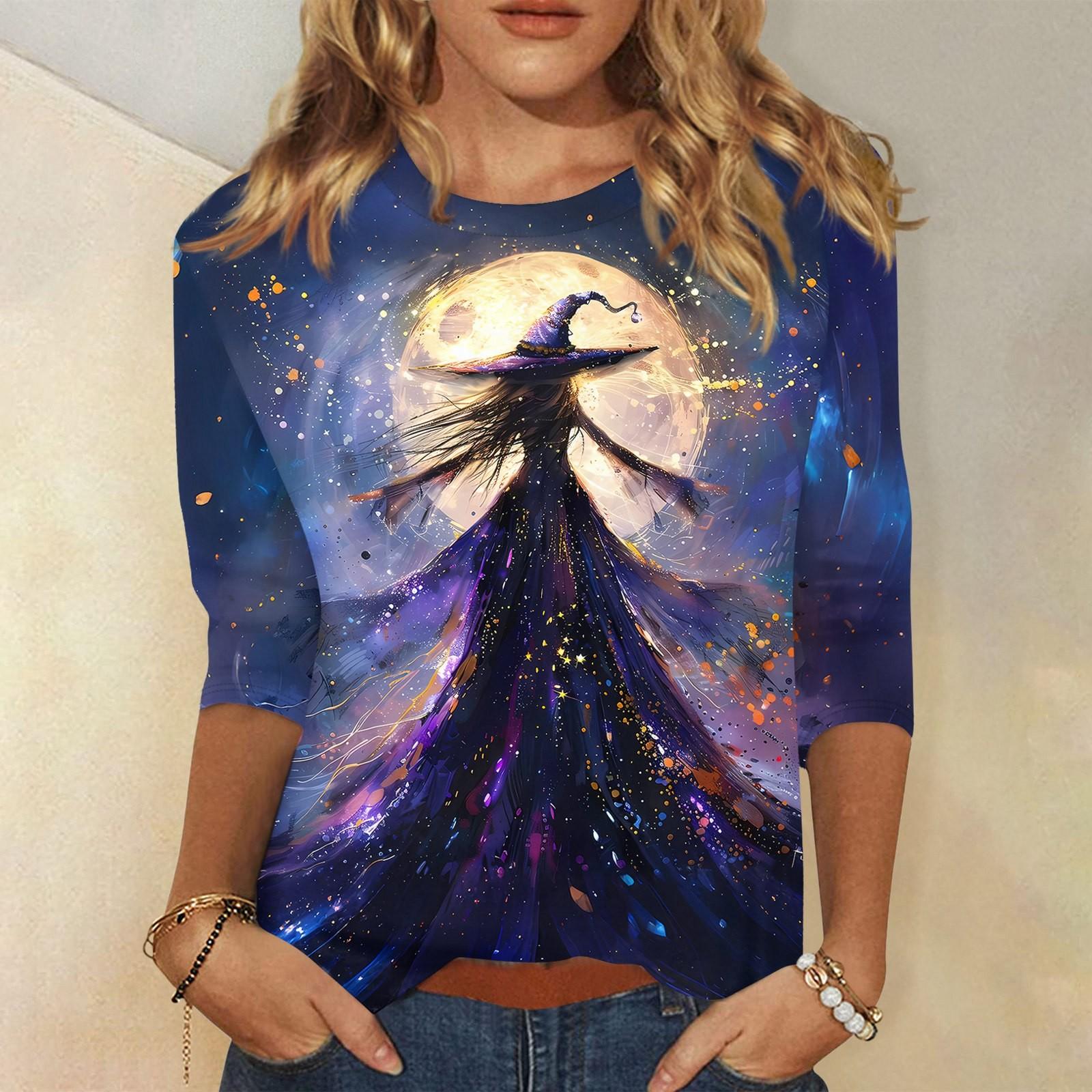 

Женский модный повседневный пуловер с воротником три четверти и принтом на Хэллоуин M фиолетовый