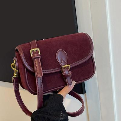 Winter Vintage Women Crossbody Bags Fashion Faux Suede Flap Design Shoulder Underarm Bag Solid Color Versatile Lady Handbags