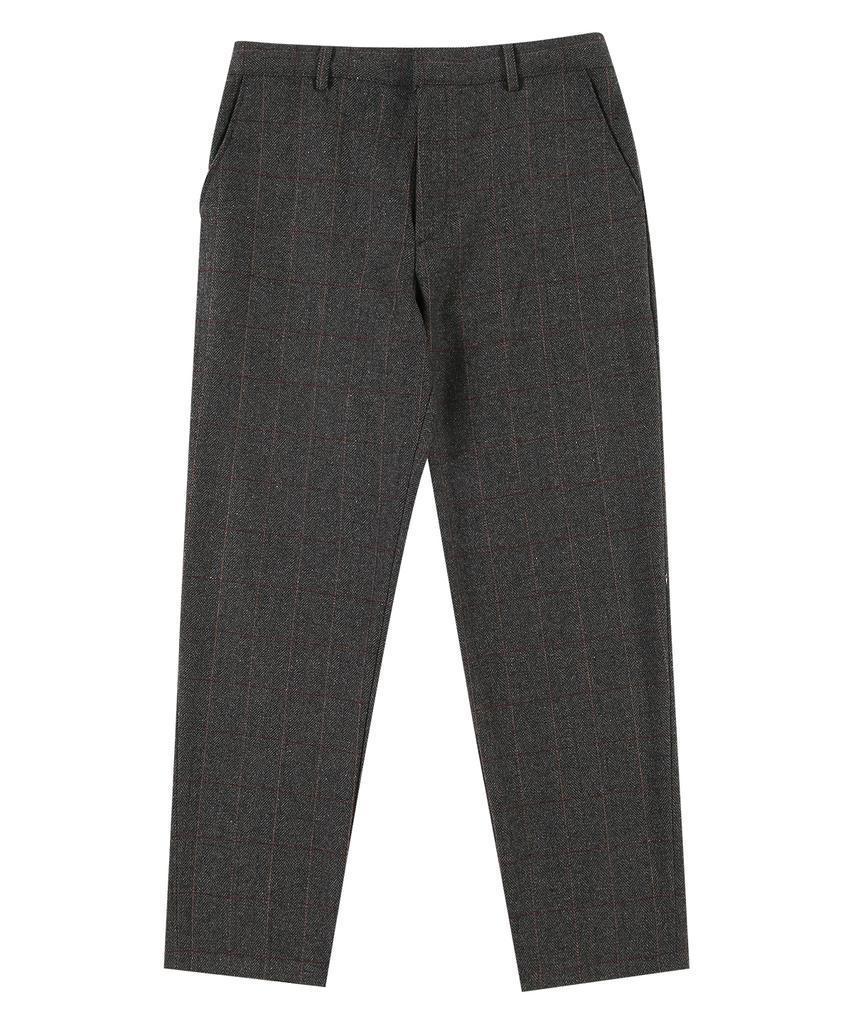 PRAIRIE Wool Herringbone Check Wide Slacks (Charcoal)