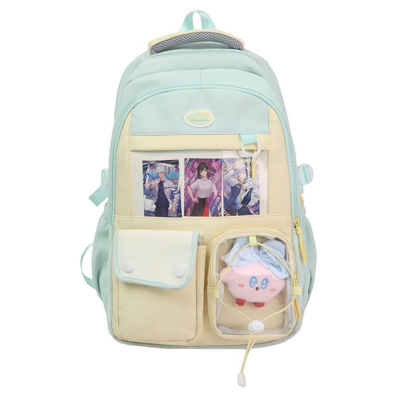 

New Japanese high-value ins pain bag, junior high school student schoolbag, female cute contrasting color backpack, large-capacity backpack. Send card badge Send animal pendant inside