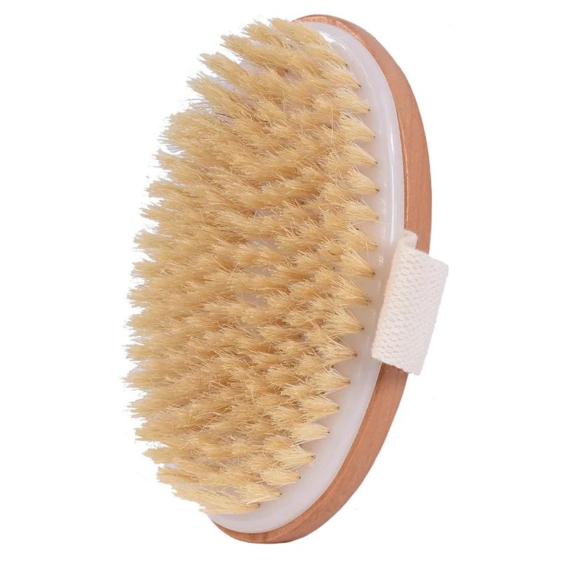 Wet Dry Skin Body Brush Natural Pig Bristles Dry Skin Exfoliating Body Massage Cleaning SPA Tool For Cellulite Lymphatic Drainag