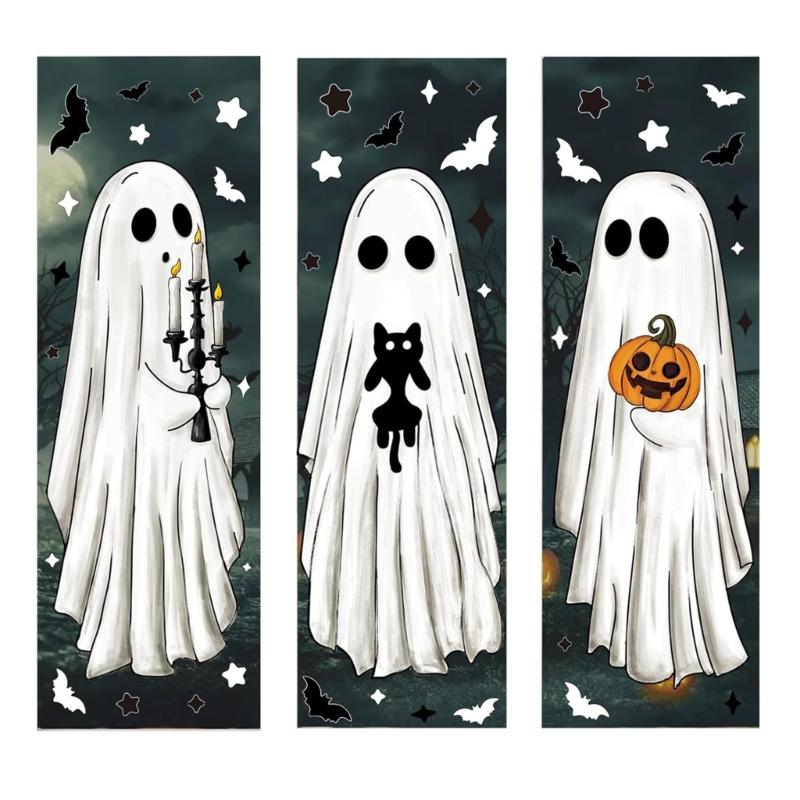 

Static Window Cling Sheets Set Halloween Decors Ghostly Pattern Adhesive Reusable Home Decoration Plastic Glass Sticker 1