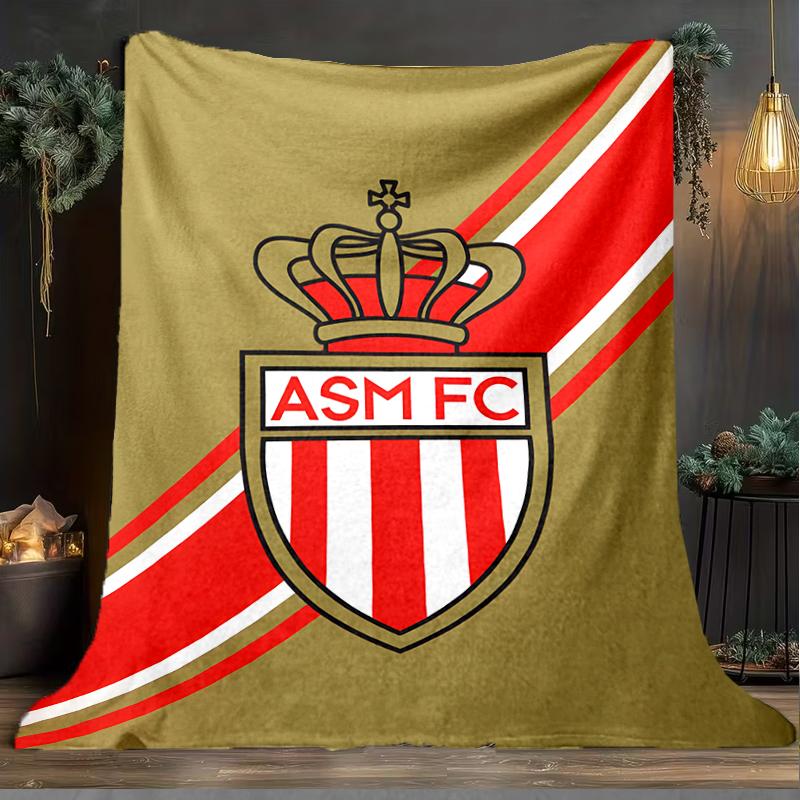 1PC Football Monaco Printed Soft Flannel Blanket Throw for Adult Bedroom Living Room Sofa Camping Travel Fan gifts Christmas Gifts