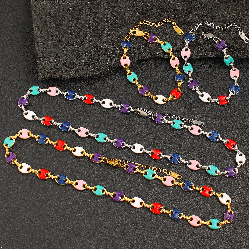 Creative Bohemian Titanium Steel Enamel Bracelet Necklace - Unisex Handmade Thick Square Link Chain