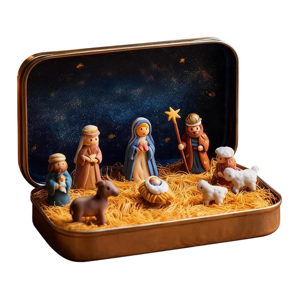 

Christmas Birth Box Resin Handcrafted Mini Scene Desk Decor Holiday Ornament Retro Portable Festive Gift For Home Party Display