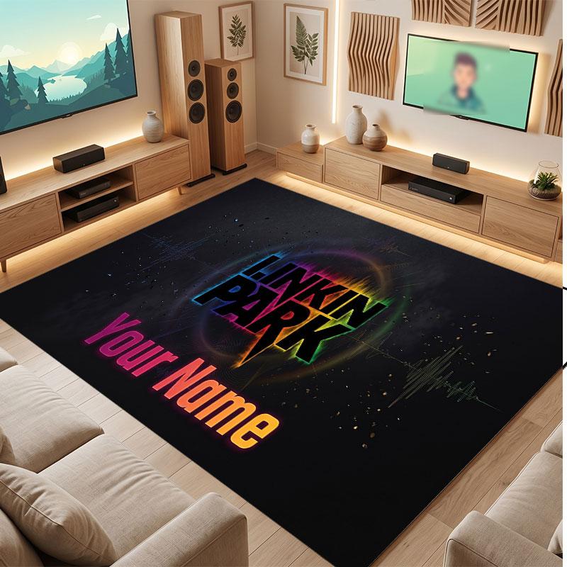 Linkin Park Personalized Crystal Velvet Carpet, Customized Name Text Soft Anti‑Slip Rug for Living Room Bedroom