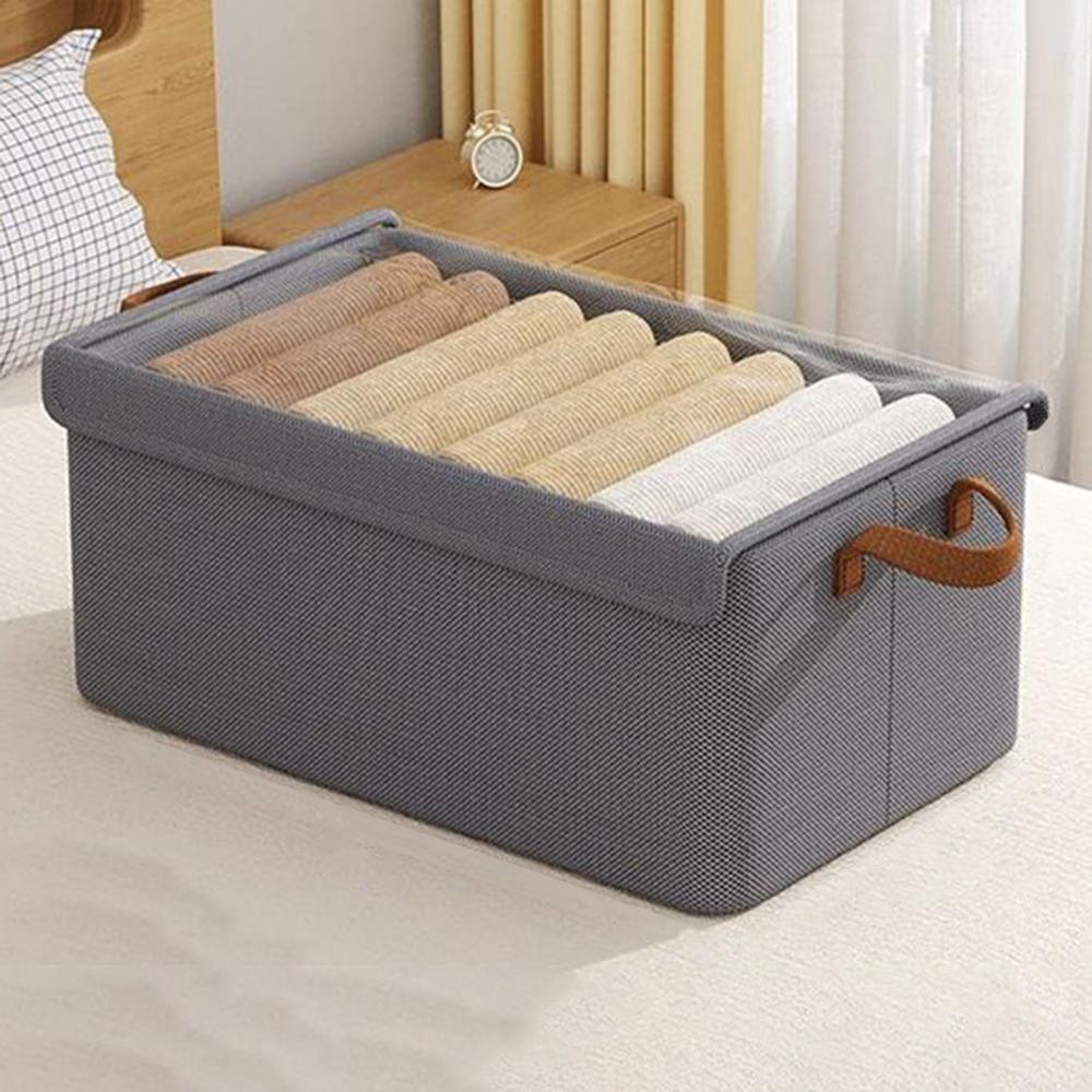 

Складной стальной каркас Катионная ткань Коробка для хранения одежды с крышкой Органайзер для шкафа Гардероба Пыленепроницаемый Grey