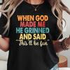 God Laughed When Creating Me Funny Sarcastic Faith Quote Graphic Tee Women Soft Fabric Colorful Letter Print Light Beige Casual Everyday Top