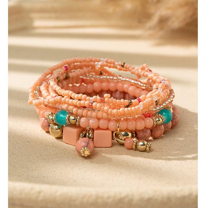 Boho Perlenarmband Instagram-inspiriert Nischenstil Farbblock-Stapelarmband-Set