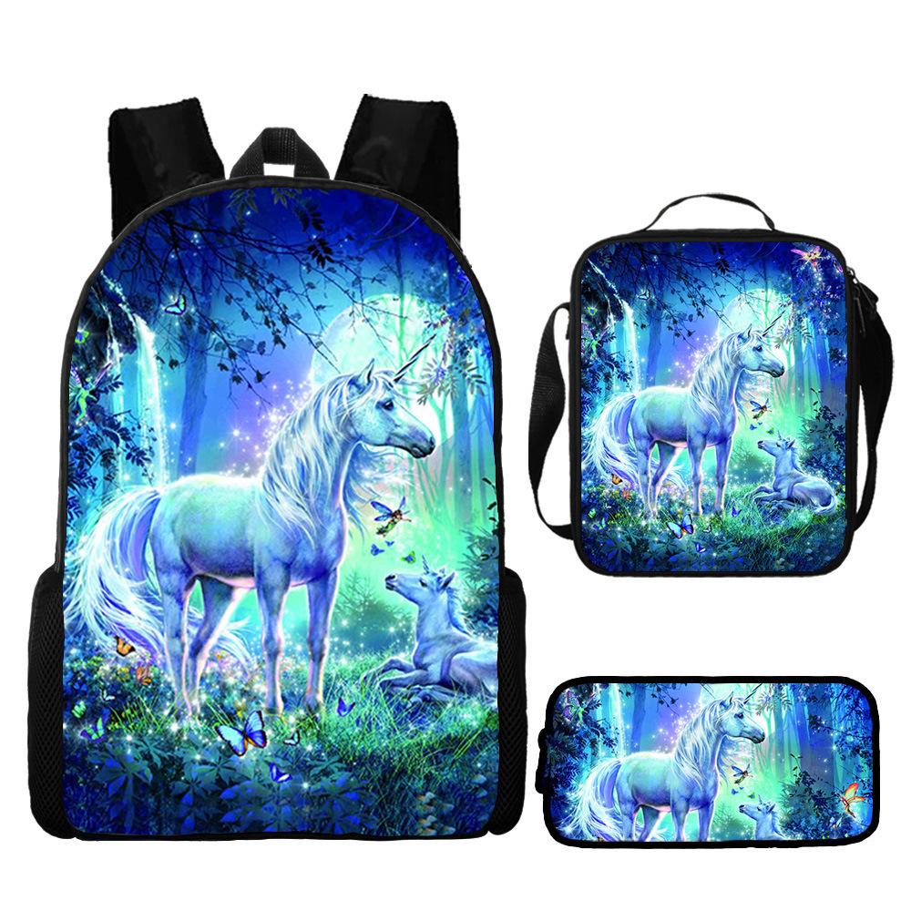 Unicorn Backpack for Kids School Bag Set 3-Piece with Pencil Case Shoulder Bag, Cartoon Anime Backpack for Boys Girls Students