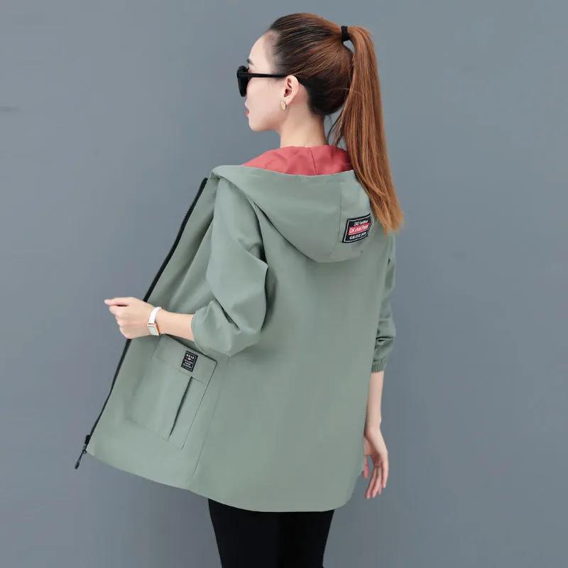 Two-sided Windbreaker Jacket Women's Mid-length Spring and Autumn Loose Large Size Hooded Spring Top Trend