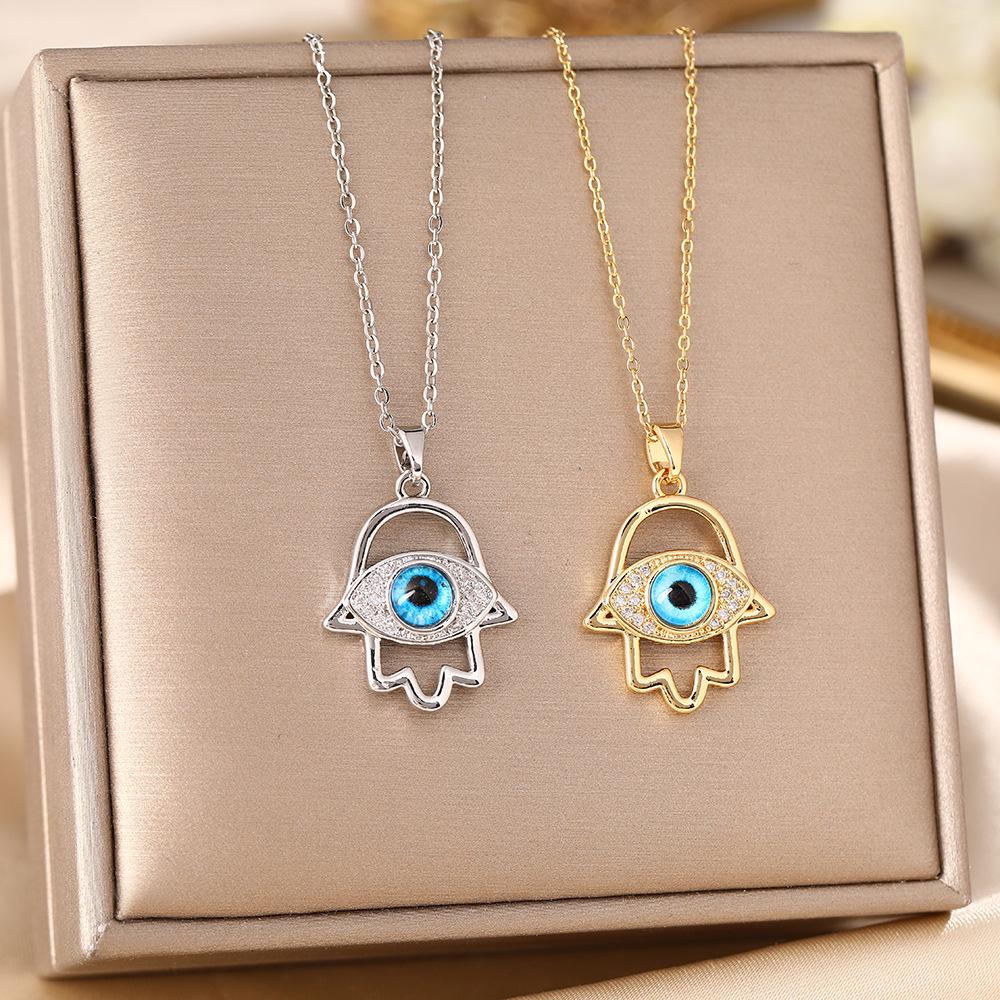 Women's Titanium Steel Blue Evil Eye Pendant Necklace - Light Luxury Clavicle Chain Jewelry