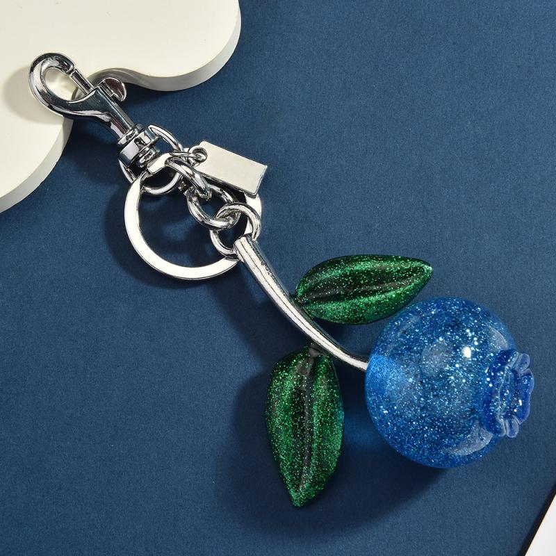 Sparkling Cherry Blueberries Pendant Keychain Summer Fruits Cherries Keyring For Women Men Jewelry Bag Pendant Accessories Gift