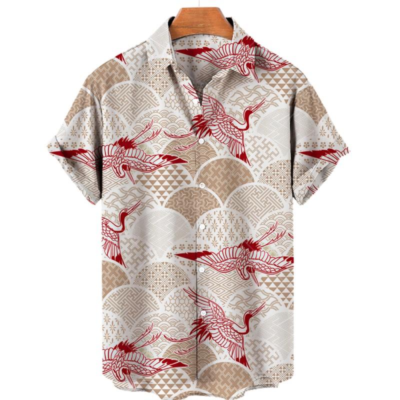 Men's Bird Costumes Hawaii Vacation Vintage Shirt For Men 3D Floral Casual Pattern High Quality Luxury Dazn Clothes Blouse Tops