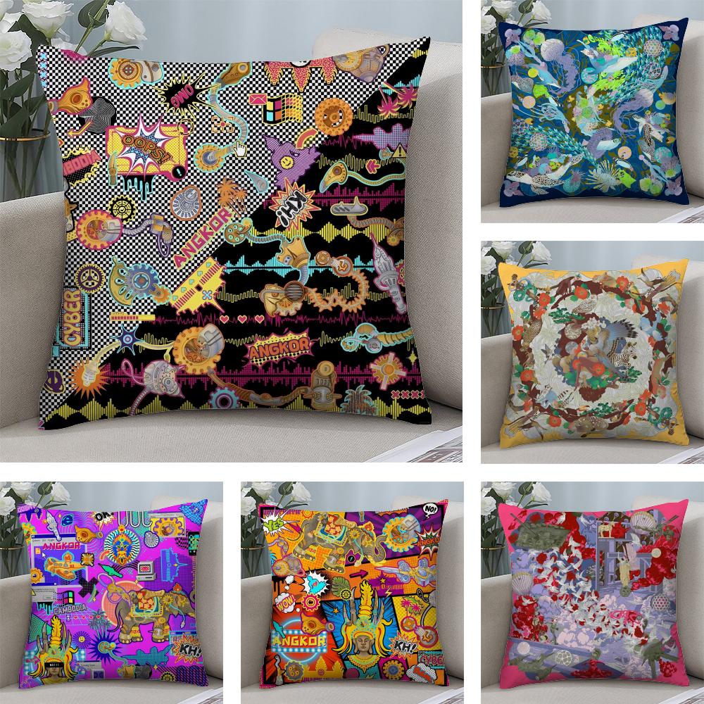 Cambodian Buddha Print Cushion Cover Soft Plush Fabric DoubleSided Printed Sofa Cushion Cover for All Seasons Home Decor Gift