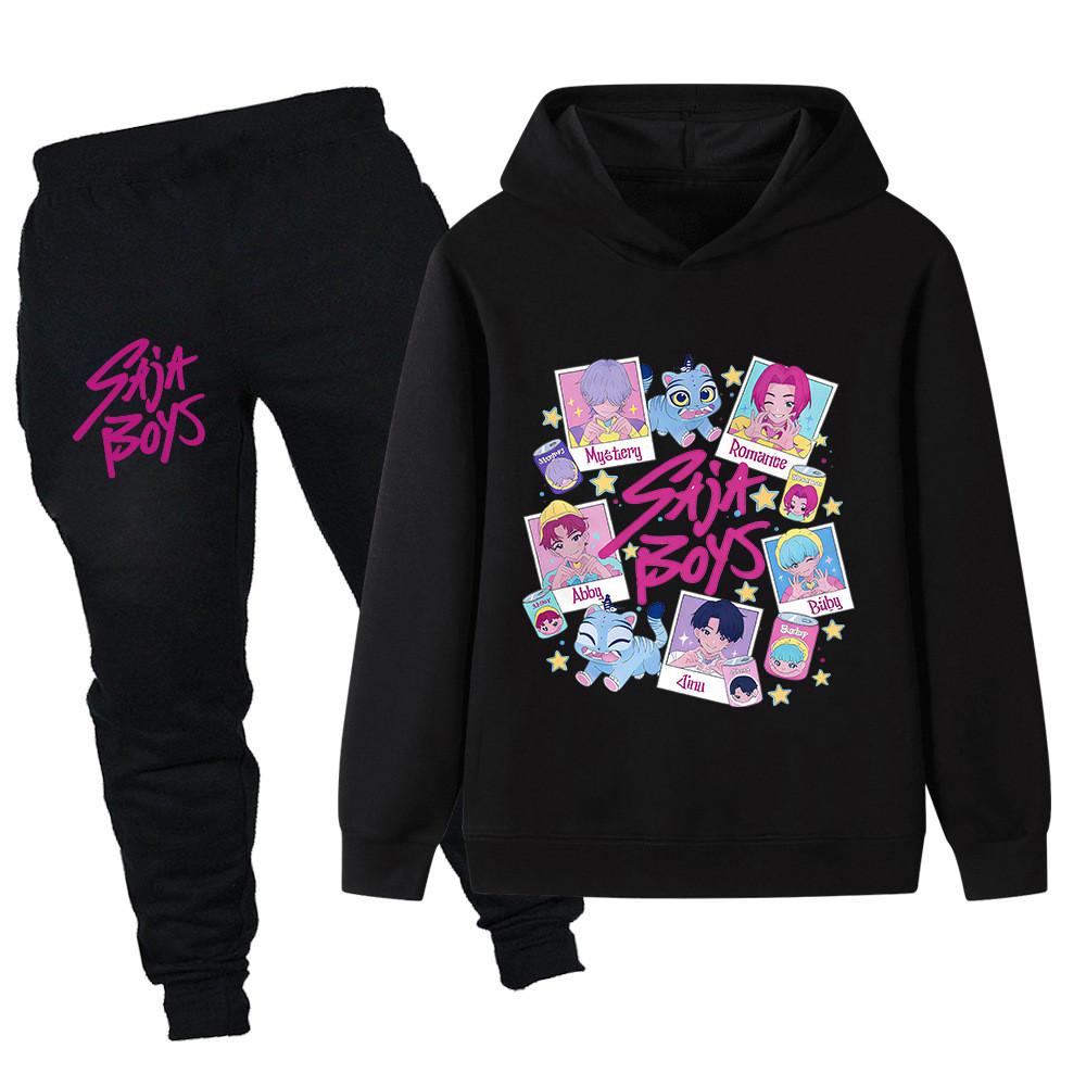 PB1206 Kinder Jungen Mädchen Kpop Mira Zoey Rumi Sajaboys Print Langarm Kapuzenpullover Hose Hosen Kleidung Sets