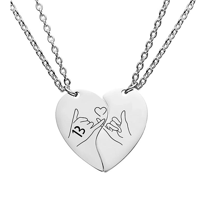 2 Stück/Set Hand Herz Geste Paar Halskette Edelstahl Ich Liebe Dich Partnerhalskette Sänger Schmuck white