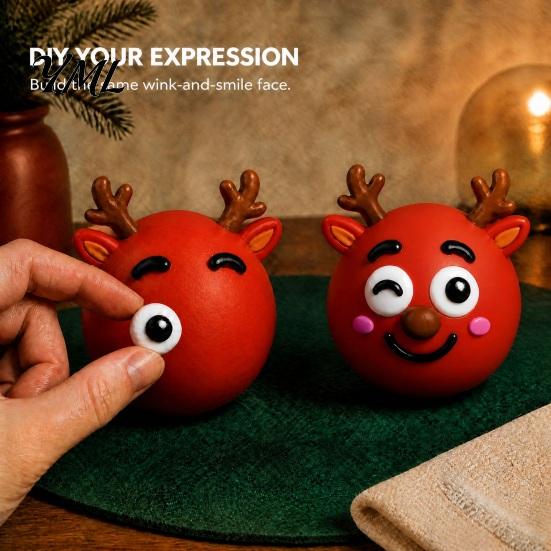 Soft TPR Squeezing Toy 1/5Pcs DIY Christmas Stress Relief Toy, Reindeer Snowman Ball with Relaxing Sensory Tools Detachable Expression Accessory,