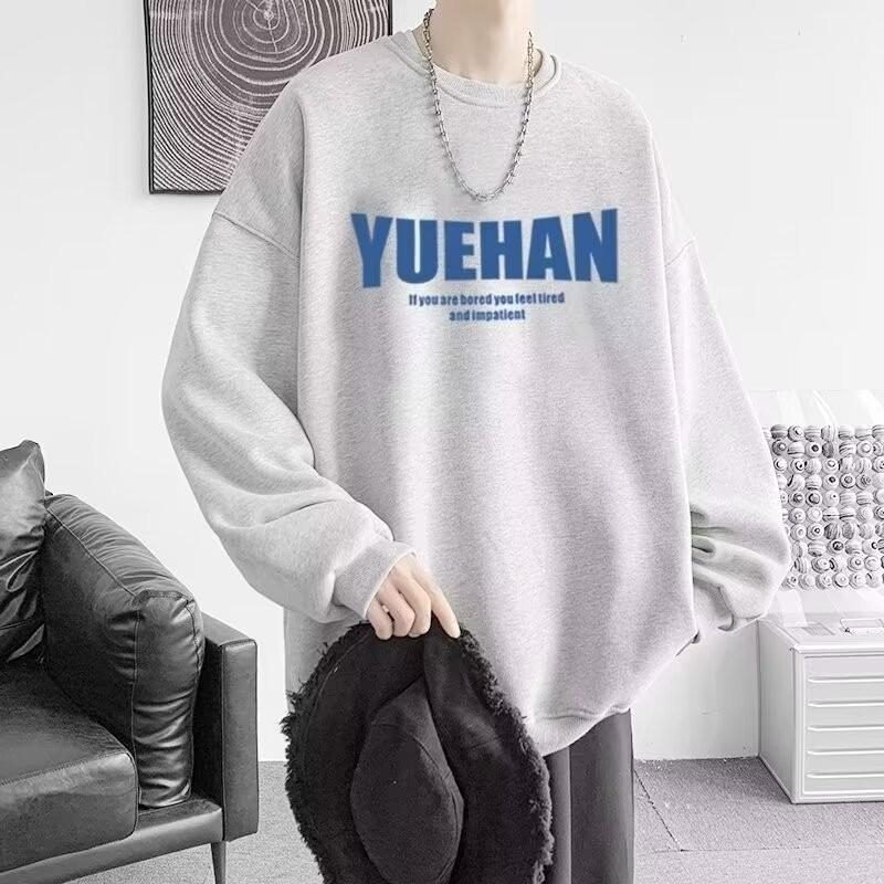 Men's Printed Hoodie Round Neck Hooded Sweatshirt Trendy Brand Casual Hoodies Loose Long Sleeved Pullover Base Shirt