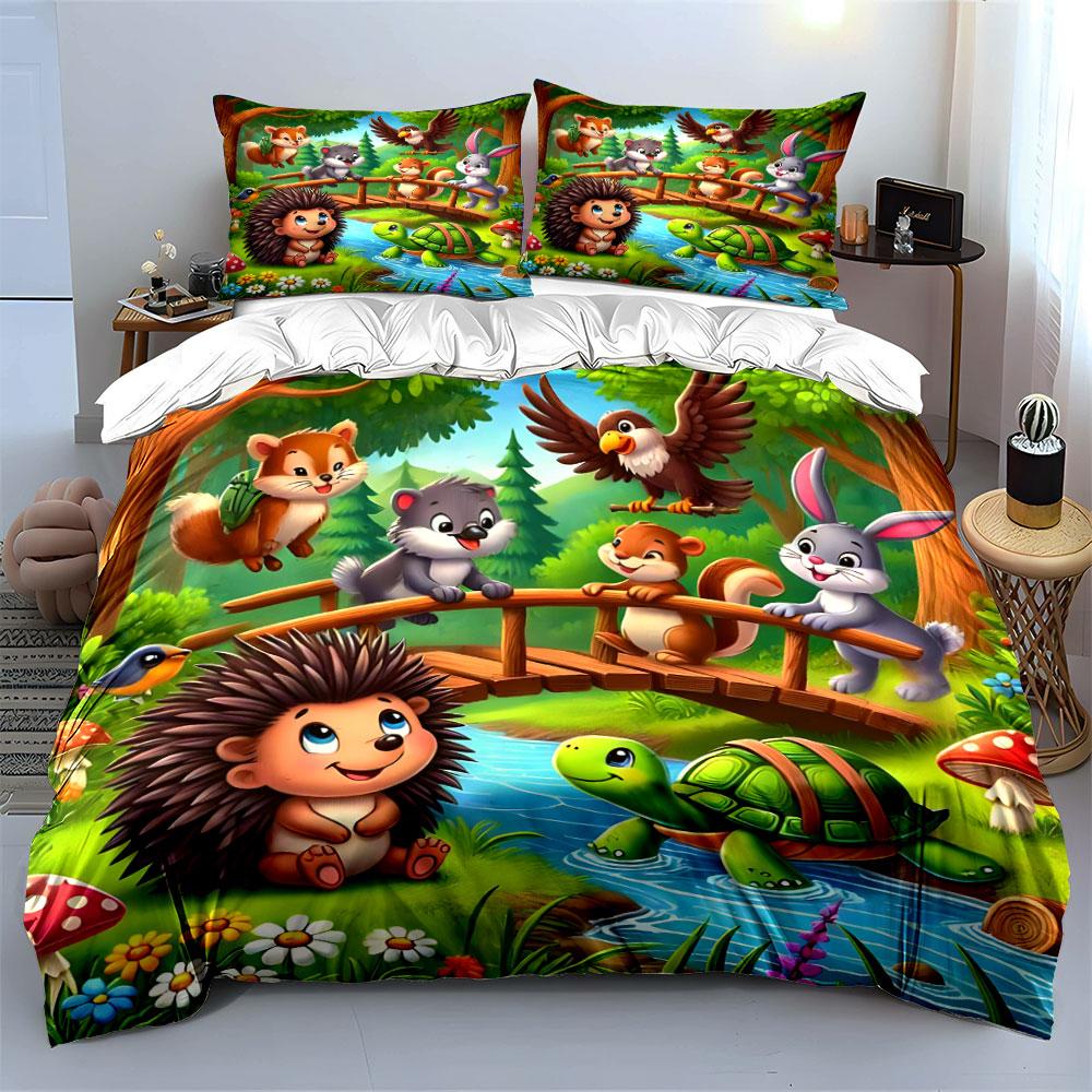 Forest Animal Cartoon Decor Set Multiple Sizes Kid'S And Adults' Bedroom Exquisite 3Pc Bedding Set, Gift