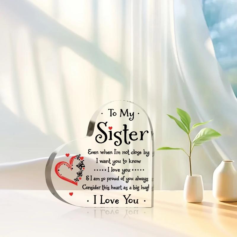 2D Flat Acrylic Heart-Shaped Sister Appreciation Gift Desktop Decoration Plaque, Home Decor Plaque Hanging Wall Art Decorative Garden Decoration for R