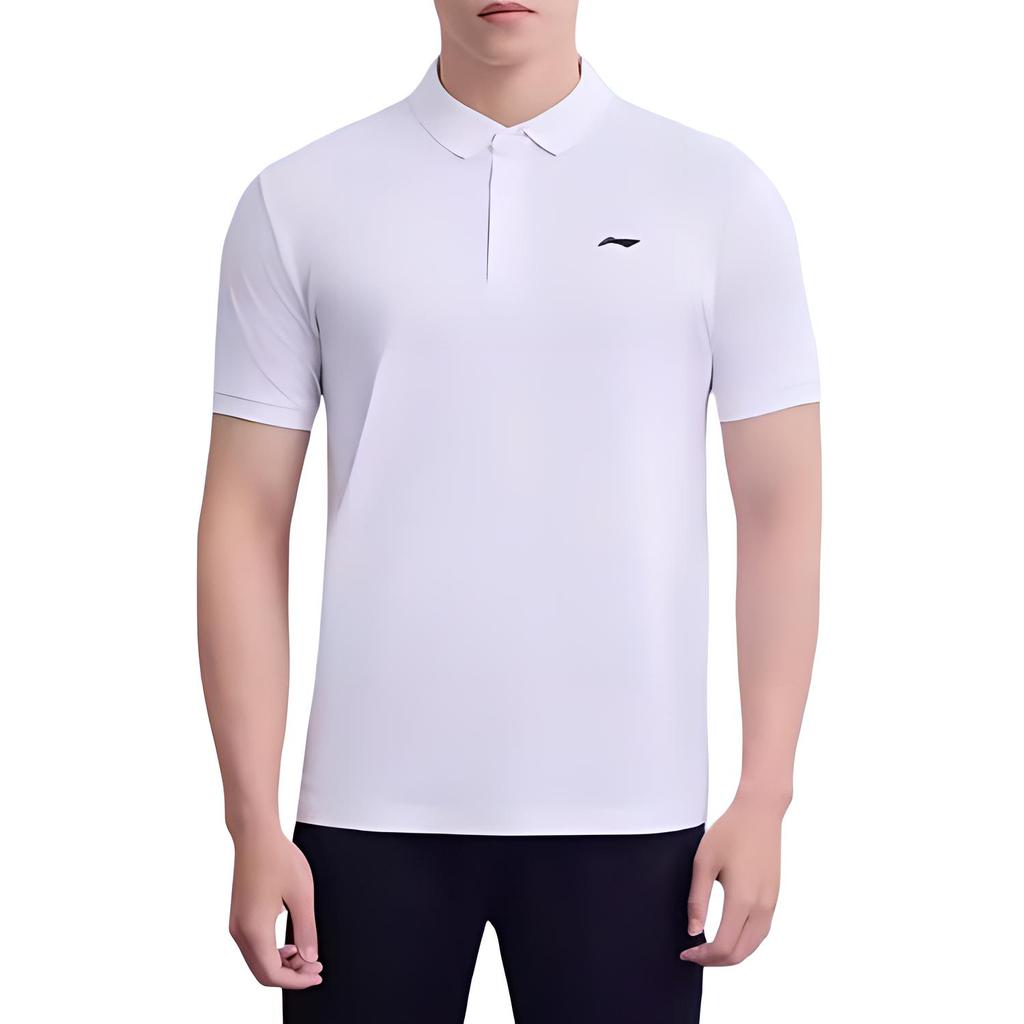 Li-Ning Slim Fit Solid Color Short Sleeve Polo Shirt Men tops White APLT261-2