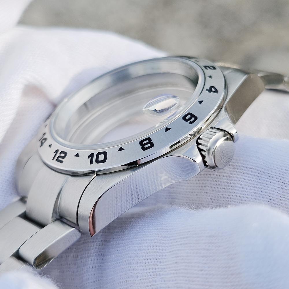 39mm EXP 24 Hour GMT Bezel Watch Case for NH34 NH35 NH36 Sapphire Glass Explorer Men Case Stainless Steel Frosted Steel Strip