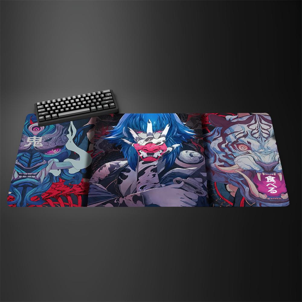 Black Ghost Face Nonslip Mouse Pad Gamer Desk Mat HD Print Japanese Samurai Devil Mask PC Gaming Accessories Computer Table Pad