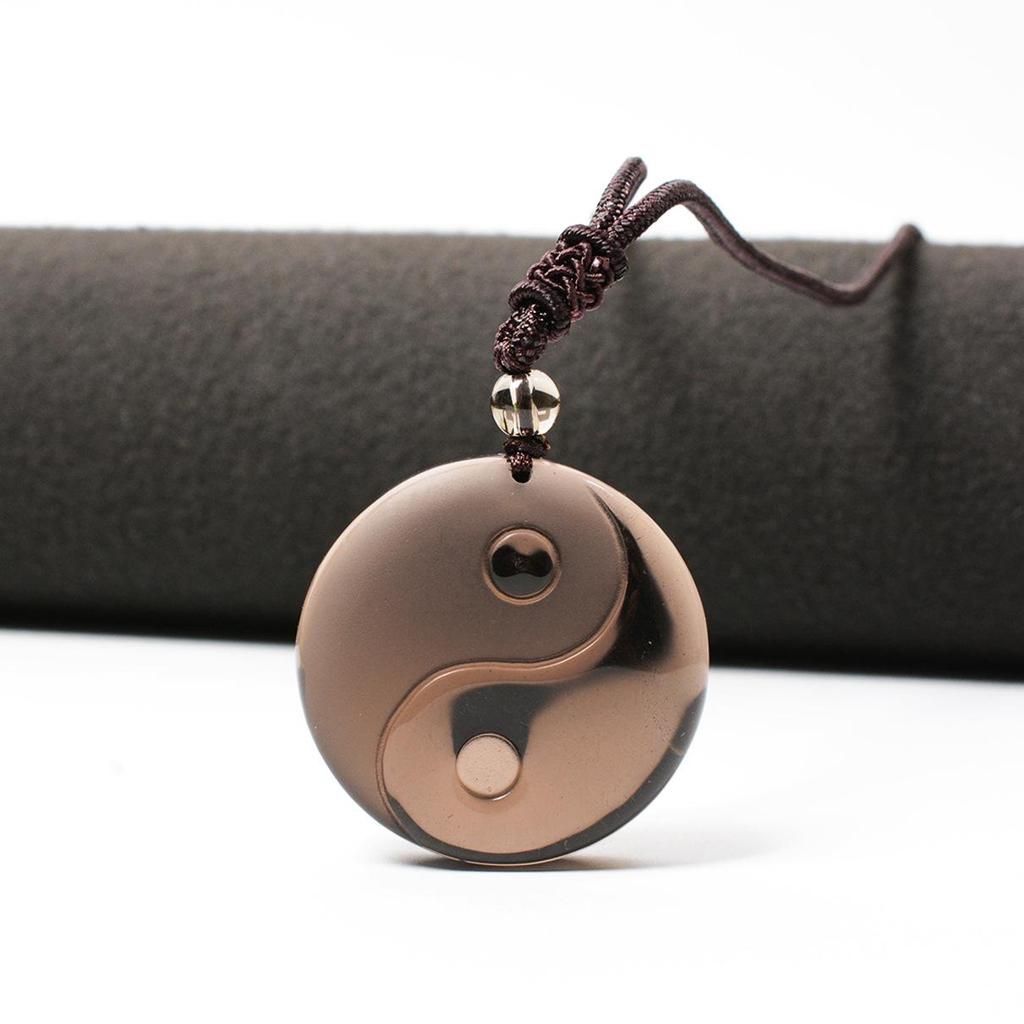 Obsidian Yin Yang Tai Chi Pendant: Double Fish Amulet Necklace for Men, Taoist Peace Charm.