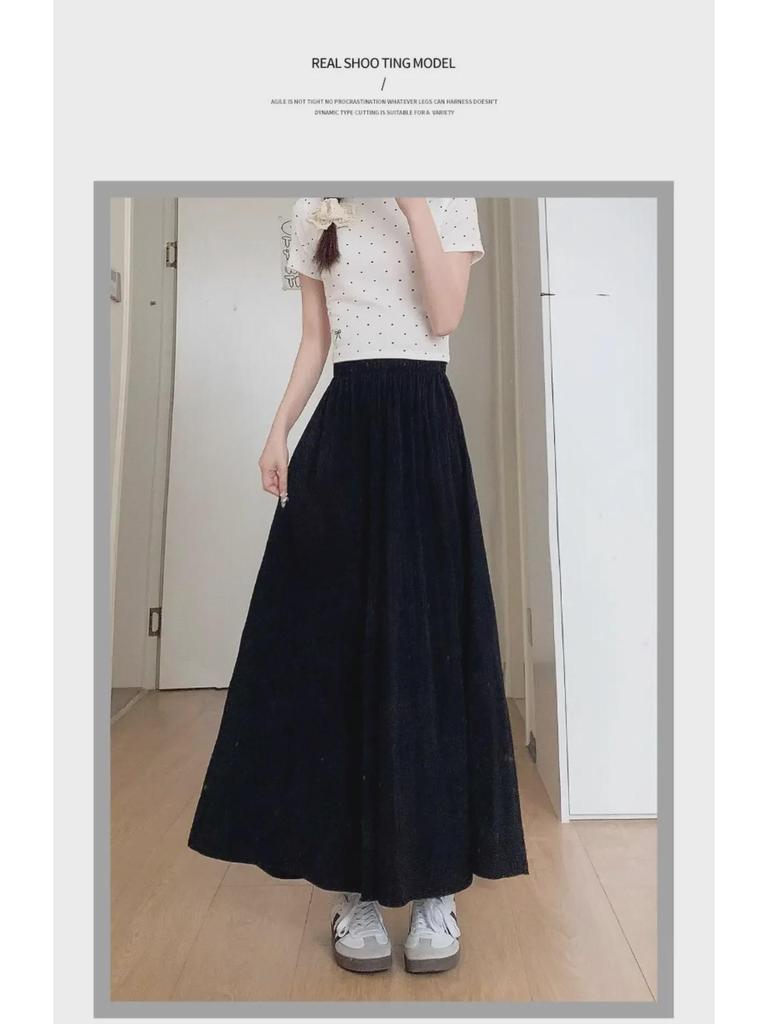 2025 Summer Women's Blue A-Line Pleated Midi Skort with High Waist and Wide-Leg Design