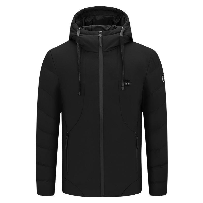 Men's USB Heated Slim Fit Cotton Jacket, Korean Style, Hooded, Zone 5 Smart Heating, Padded, Warm Outerwear.
