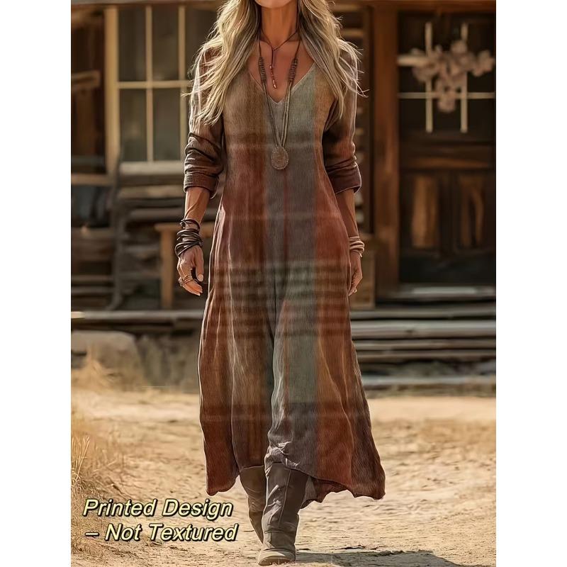 Creative Tie-dye Printing Women's New V-neck Long-sleeved Dress Medium and Long Dress