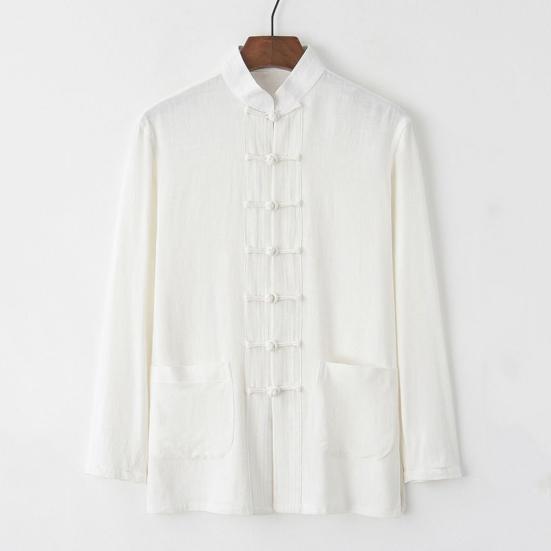 Lässiges zweiteiliges Set für Männer im chinesischen Stil mit Stehkragen, langen Ärmeln und Schnallen